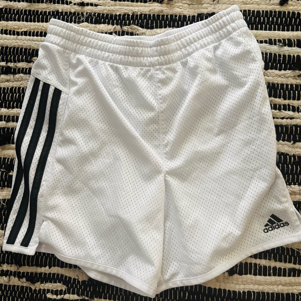 Adidas White Mesh Shorts with Black Accents, kids 10/12